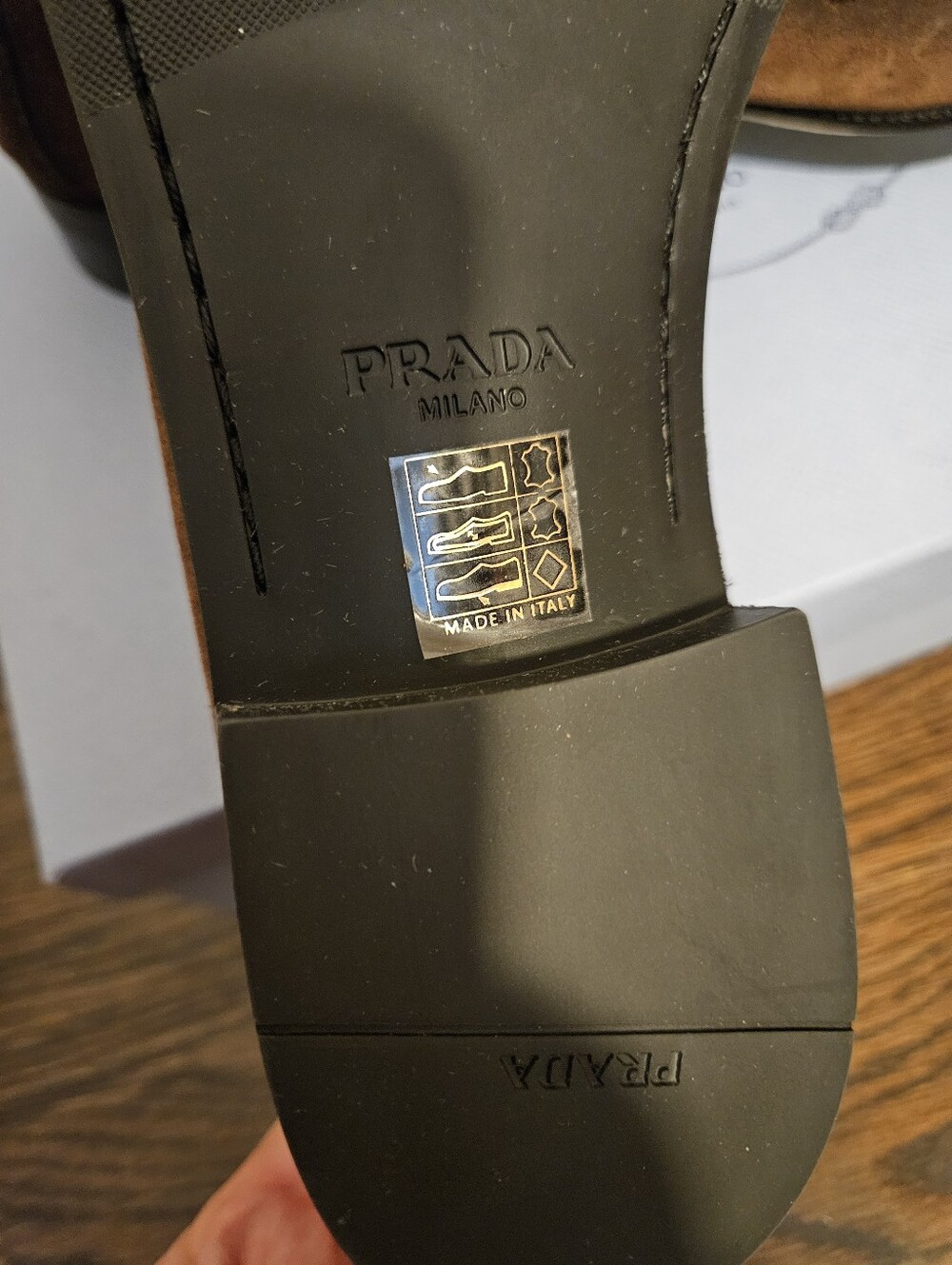 $1,435 Prada Logo Ombre Suede Loafers Brown EU 38.5 US 8.5 BNIB AUTHENTIC - Picture 7 of 9